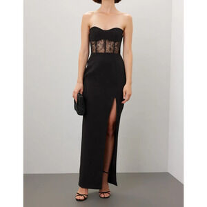 Elle Zeitoune Elliot Black Bustier Strapless Lace Midi Dress Sz M (Ret $390)